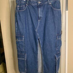 Garage Denim Utility Midi Skirt w/ Center Slit